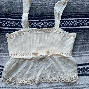 Zara Elegant Cream Lace Trimmed Women's Top New Without Tags Size M